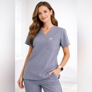 FIGS Gray Scrub Top L Technical Collection V-Neck Pocket Unisex